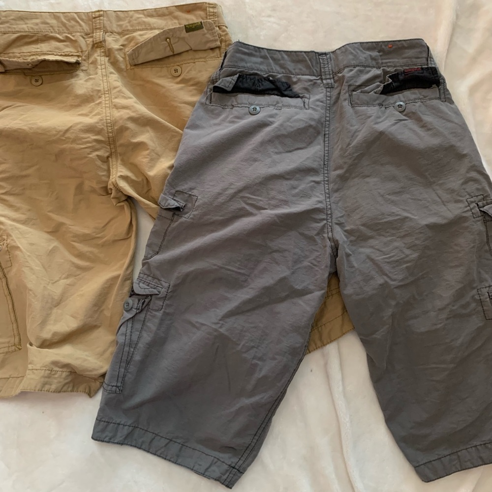 Lot two tan and grey Boys WearFirst shorts 29